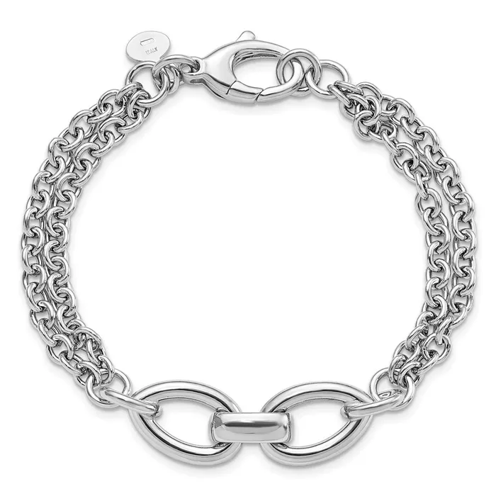 WB Choice Jewelry Sterling Silver Rhodiumpltd Double Chain w2 Oval Links BraceletWBCQG5846775 Bracelets WB Choice Jewelry Sterling Silver Rhodiumpltd Double Chain w2 Oval Links BraceletWBCQG5846775 Bracelets